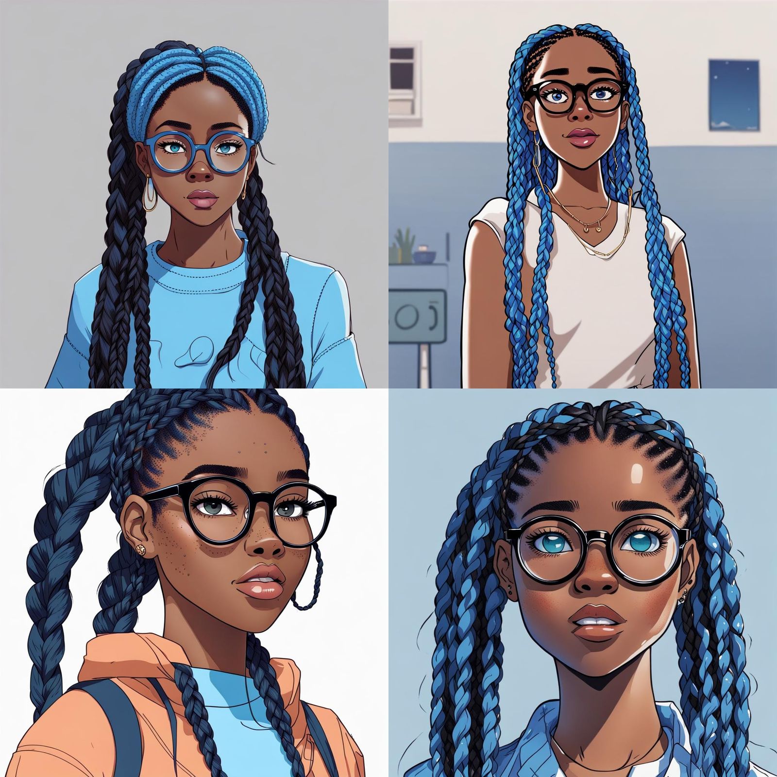 Animated Portrait of a Black Girl with Braids