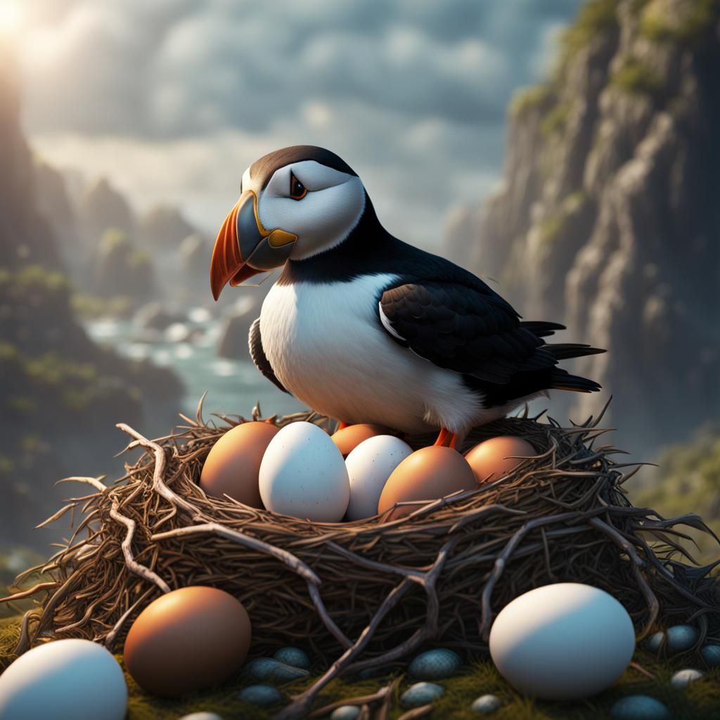 Puffin Nesting: Detailed Fantasy Concept Art