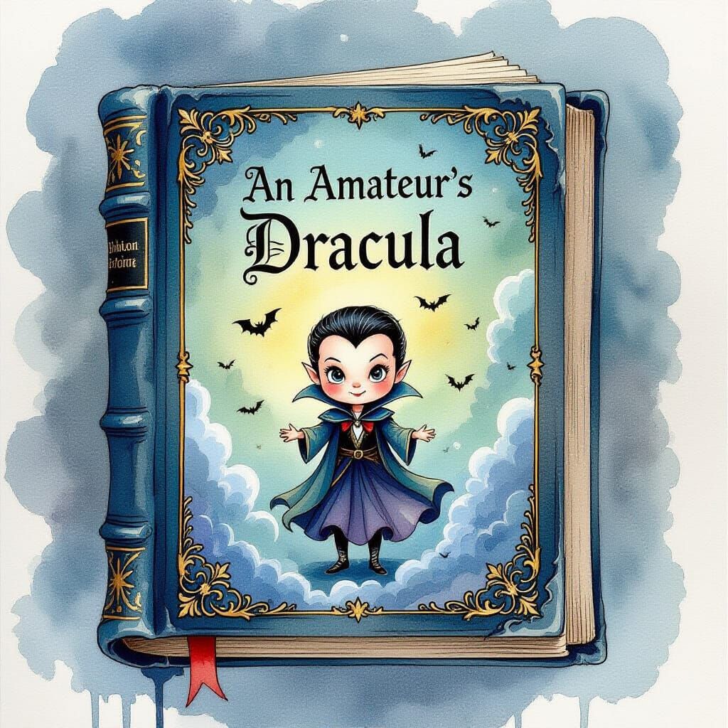 Whimsical Dracula Fairy Tale Book Cover Watercolor