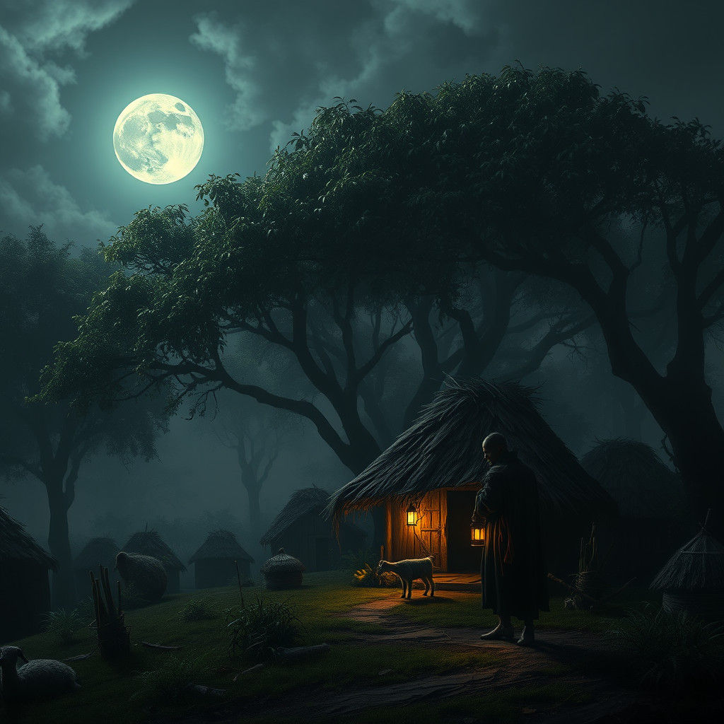 Mystical Igbo Village at Night: Matte Painting