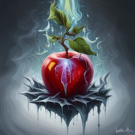 Glass Apple Ink Painting with Fractal Honey