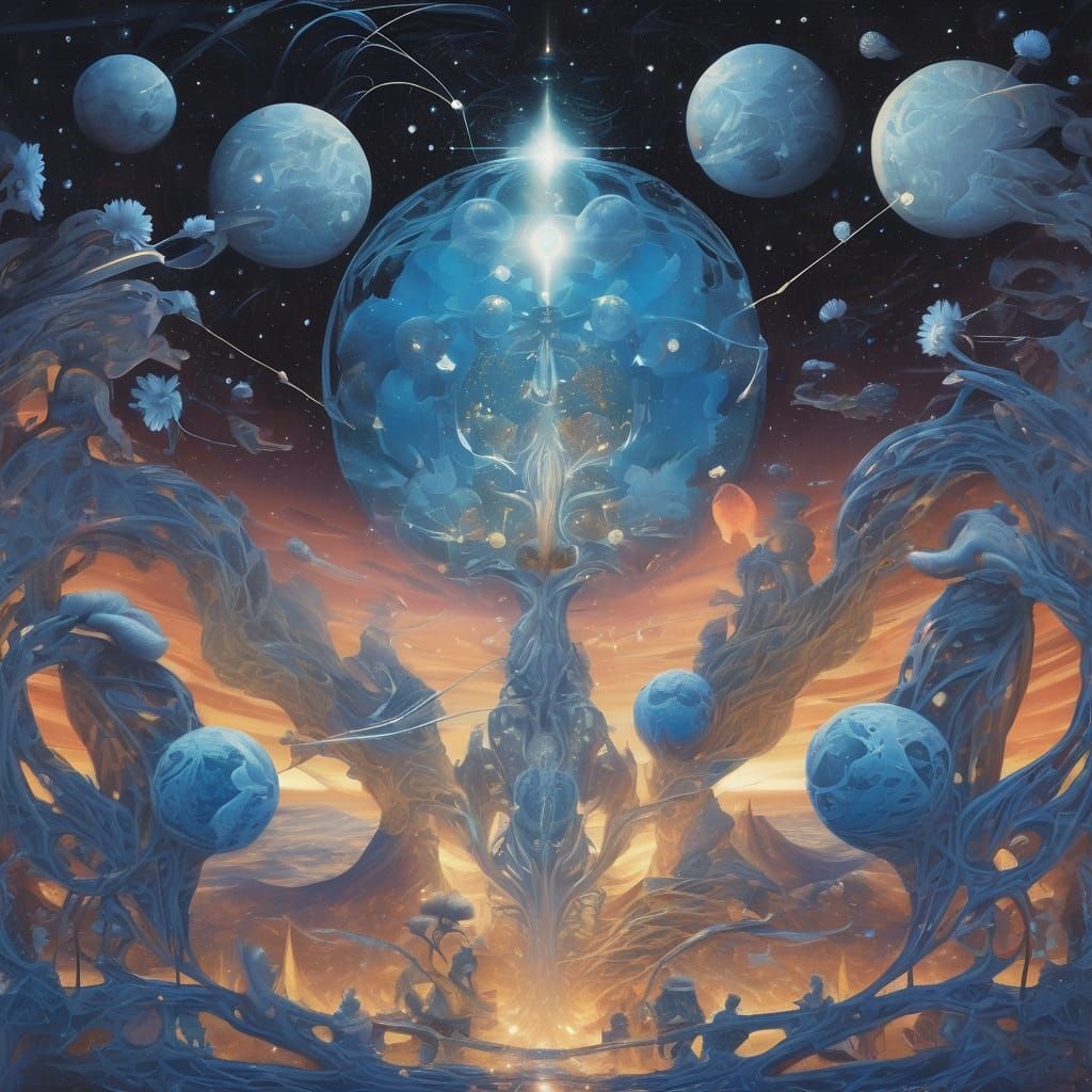 Surreal Cosmic Landscape with Infinity Mirrored Room and Rar...