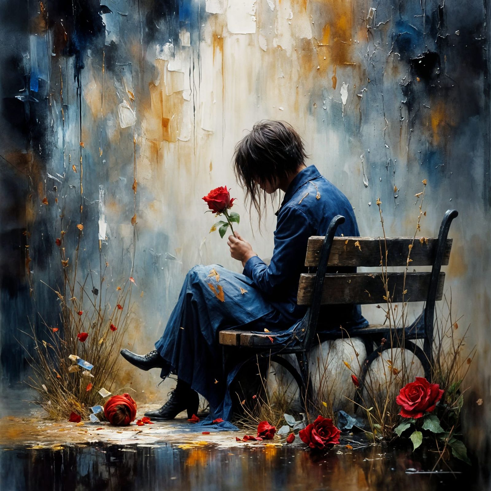 Emotional Portrait of Heartbreak in Smokey Grunge Style