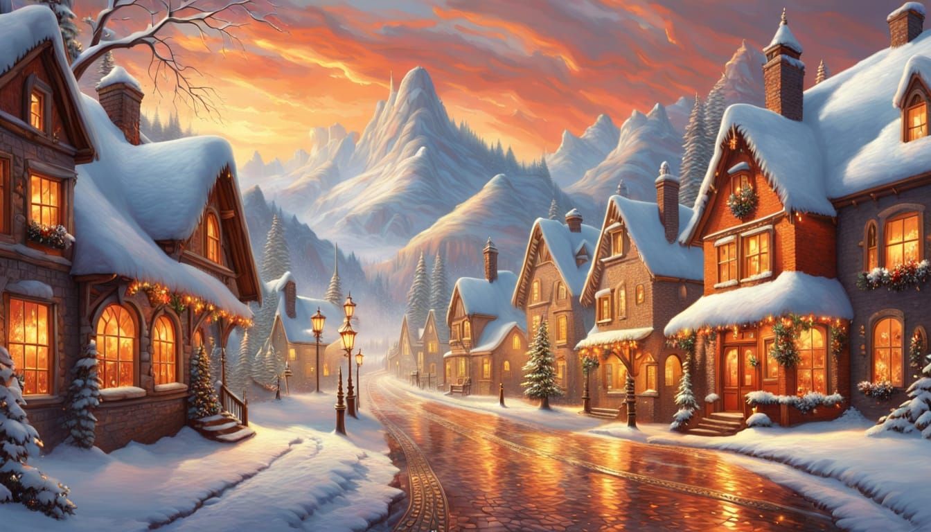 Mountain Town Street at Sunrise