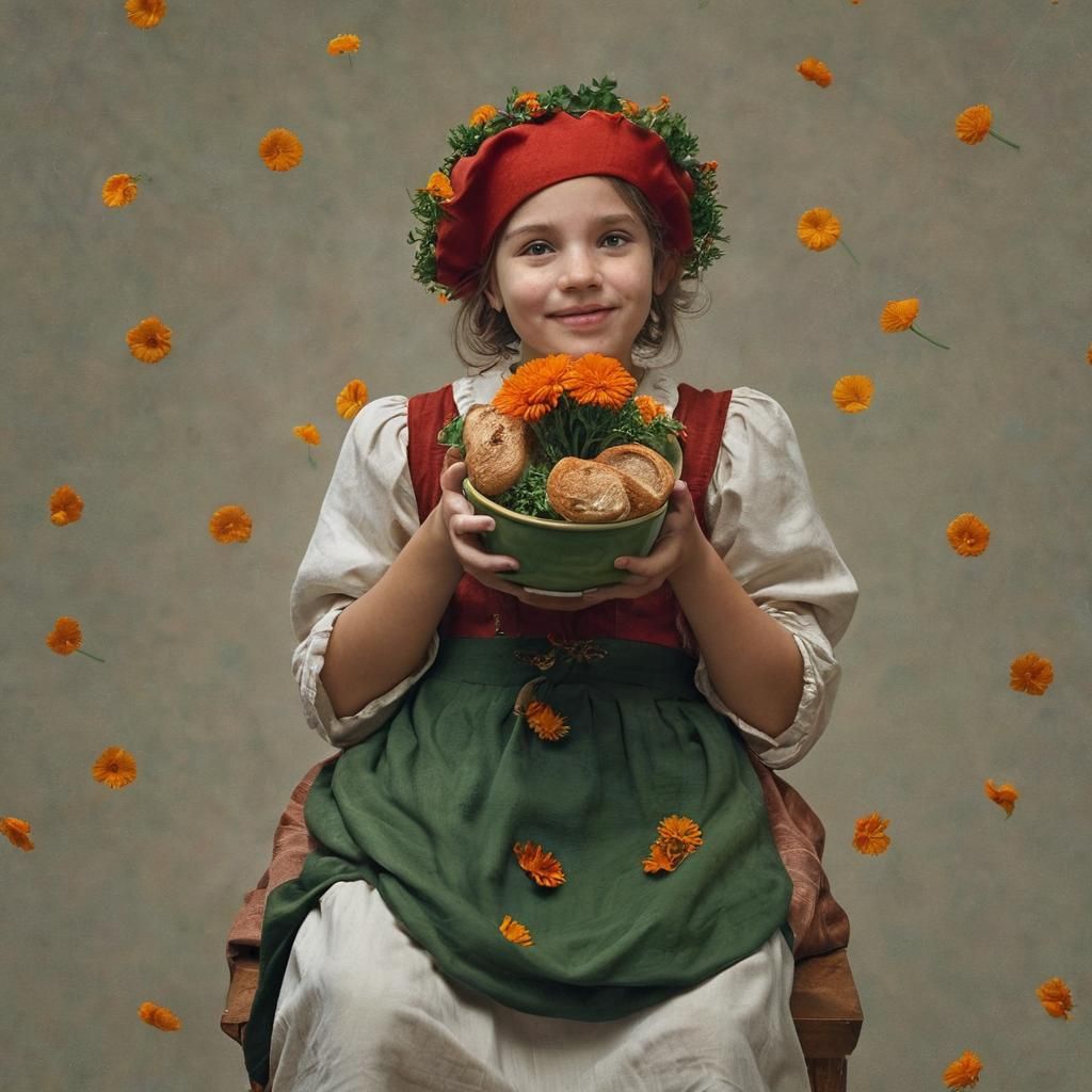 Girl in Scarlet Cap with Milk Bowl: Splash Art
