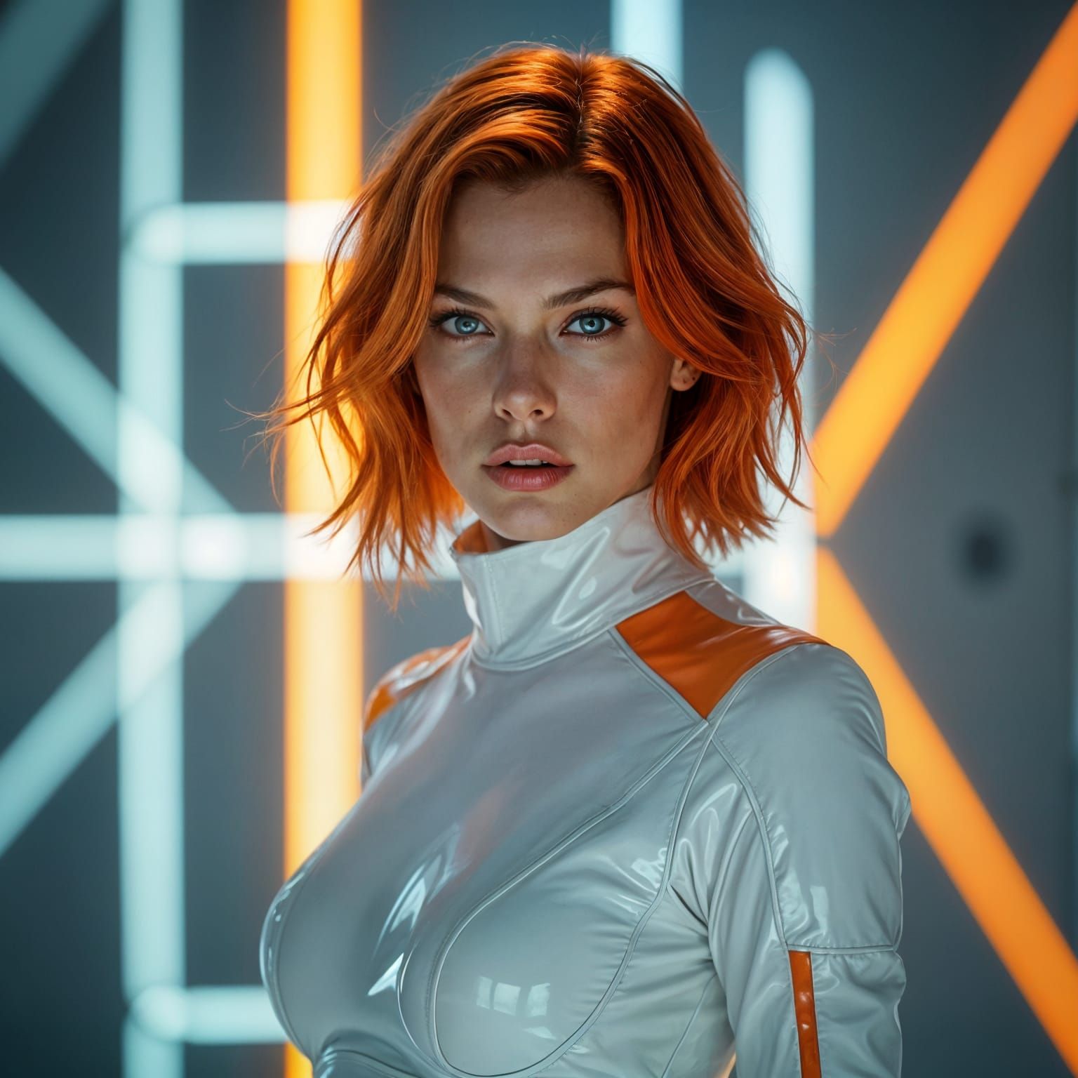 Leeloo Futuristic Fashion Portrait in White and Orange