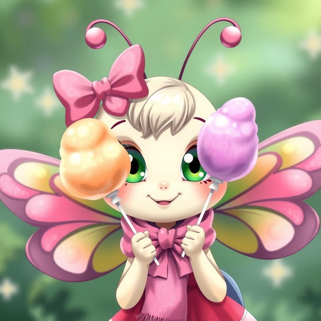 Anime Butterfly with Green Eyes and Bow