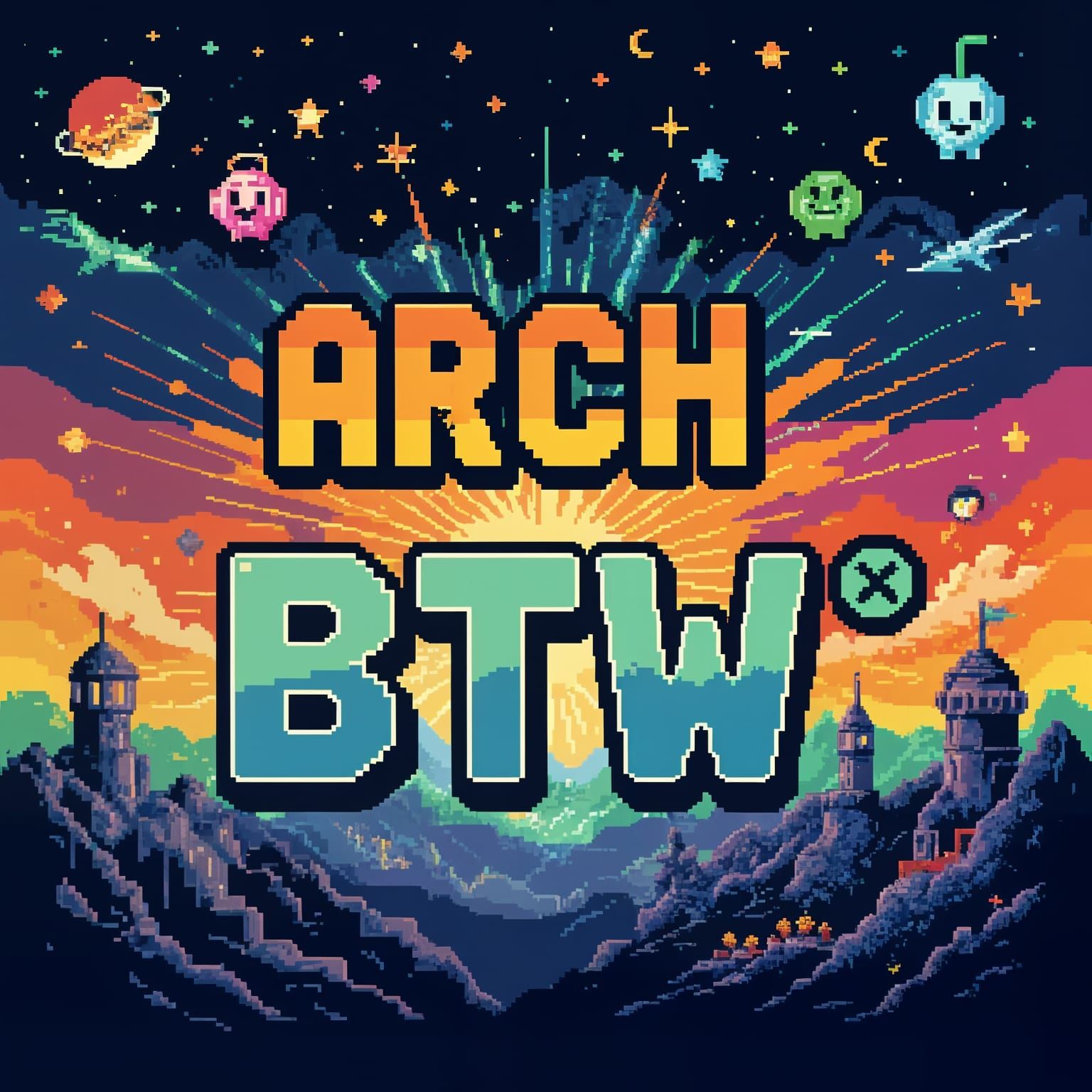 Vibrant Pixel-Art of Arch Linux Distribution