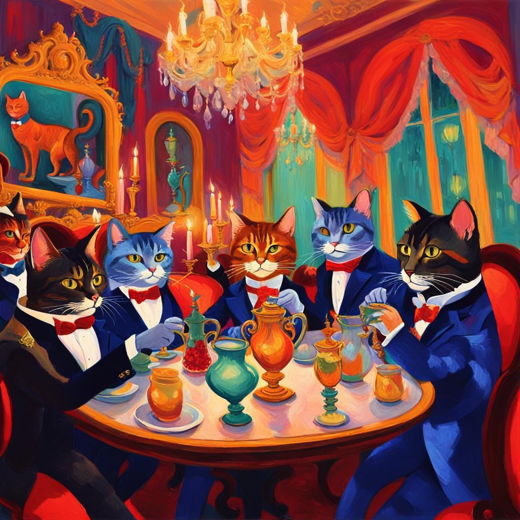 Cats' Lavish Party in Fauvist Colors