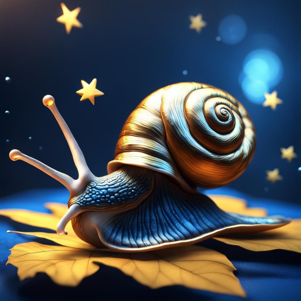 Snail with Golden Star Shell, Detailed Fantasy Art