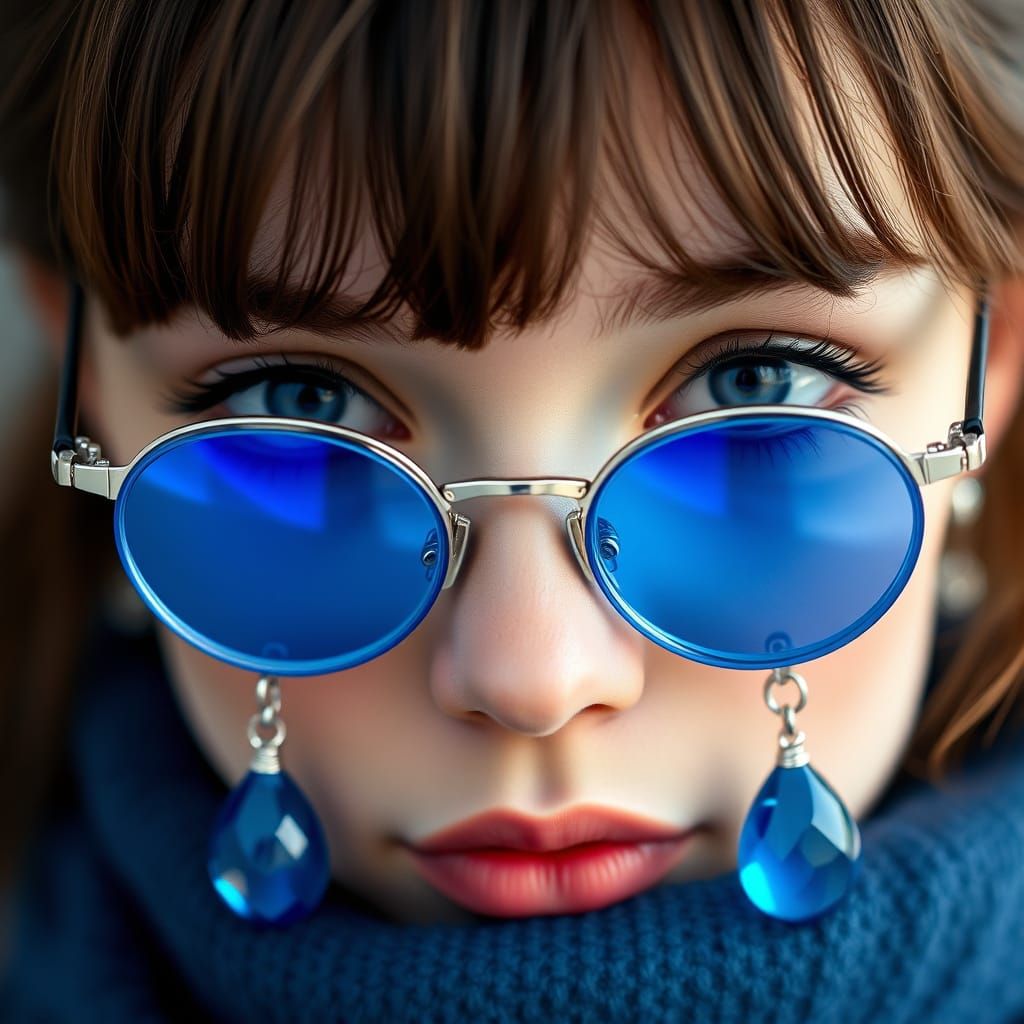 Woman with Frameless Blue Glass Lenses