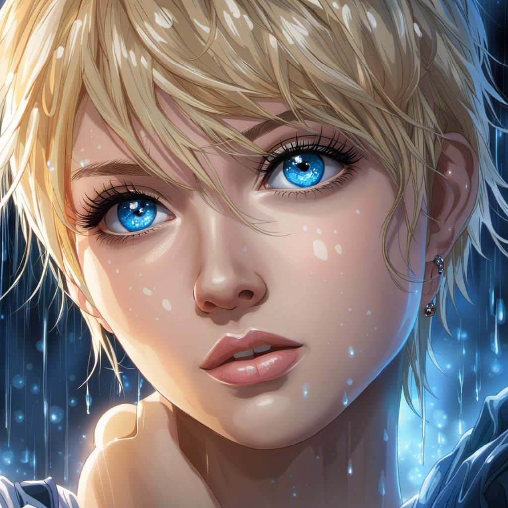 Anime Portrait: Blonde Woman with Sapphire Eyes