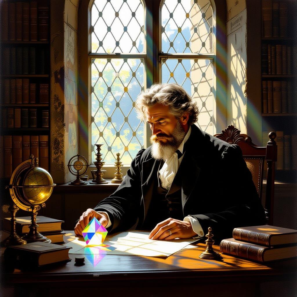 Victorian Scientist's Study with Prism Refraction