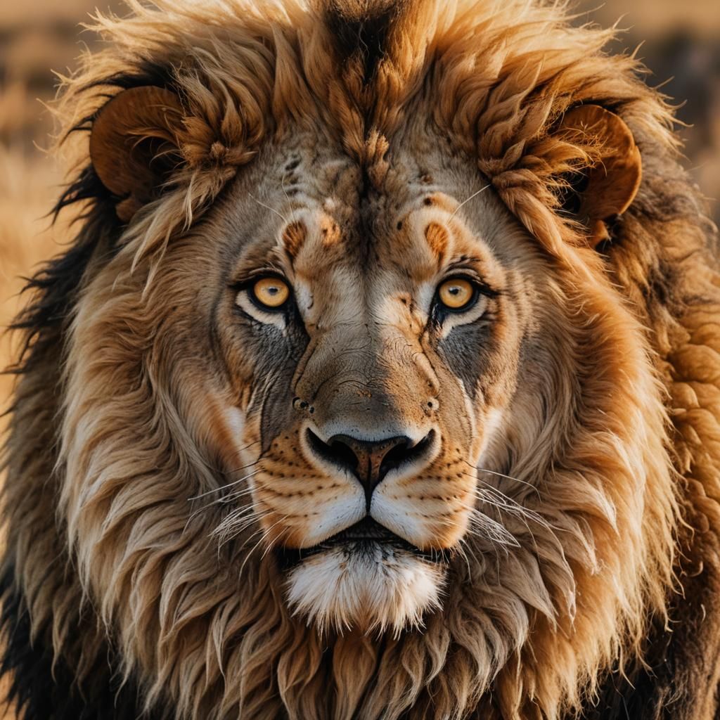 Majestic Lion Head in Golden Light: Wildlife Portrait