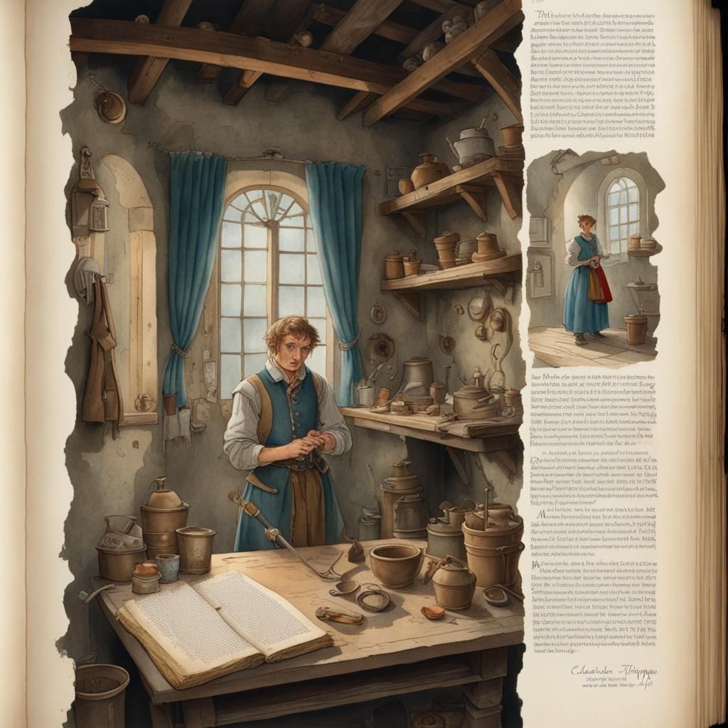 Fairy Tale Page: Brave Little Tailor in Gouache