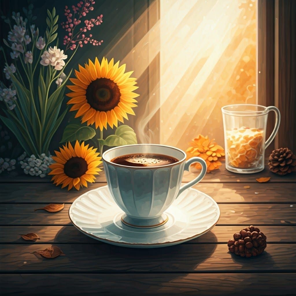 Four Seasons Coffee Cup: Watercolor Illustration