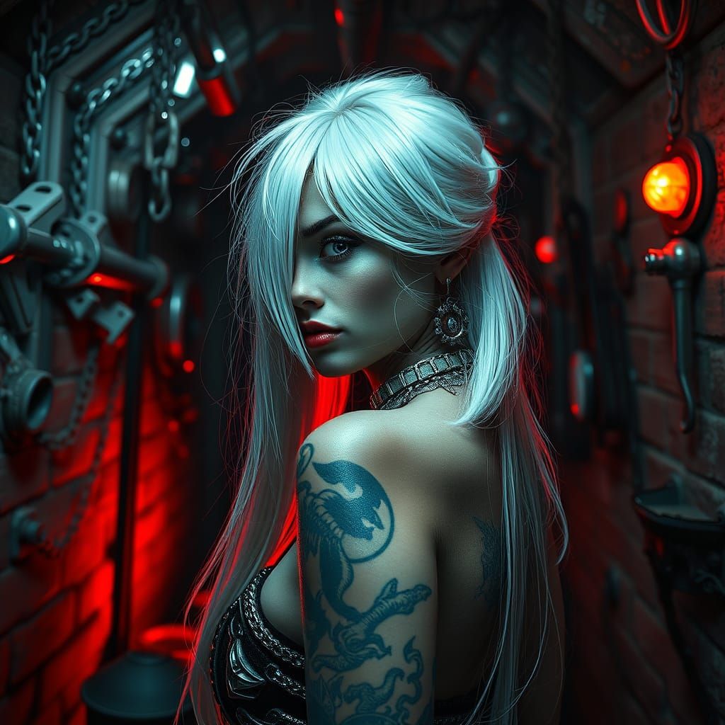 Dramatic Dungeon Scene with a Gilded Girl