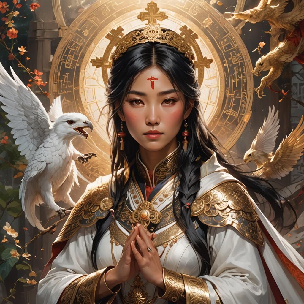 Asian-Inspired Cleric Woman in Radiant Light