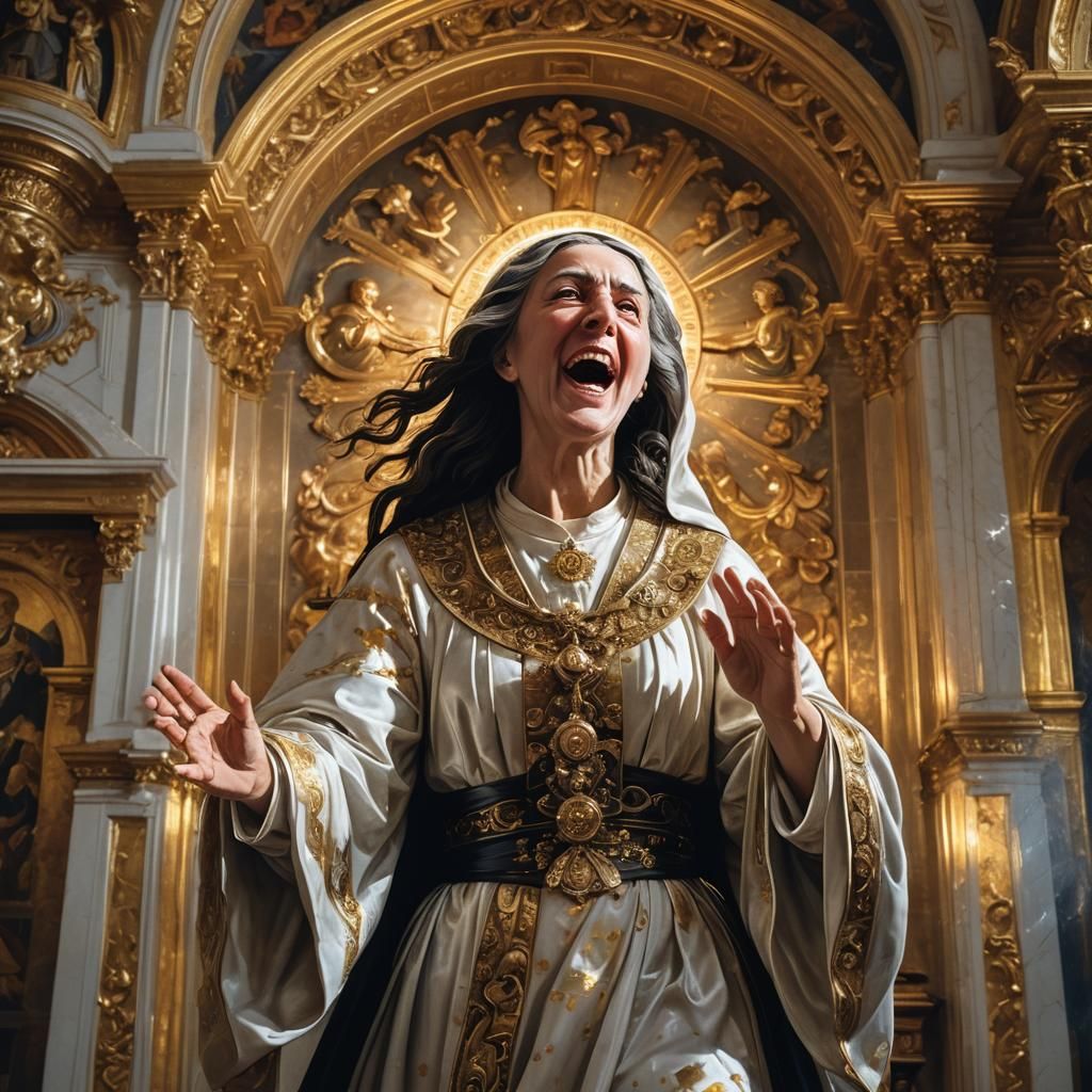 Saint Teresa's Ecstasy in Baroque Chapel: Hyperrealism