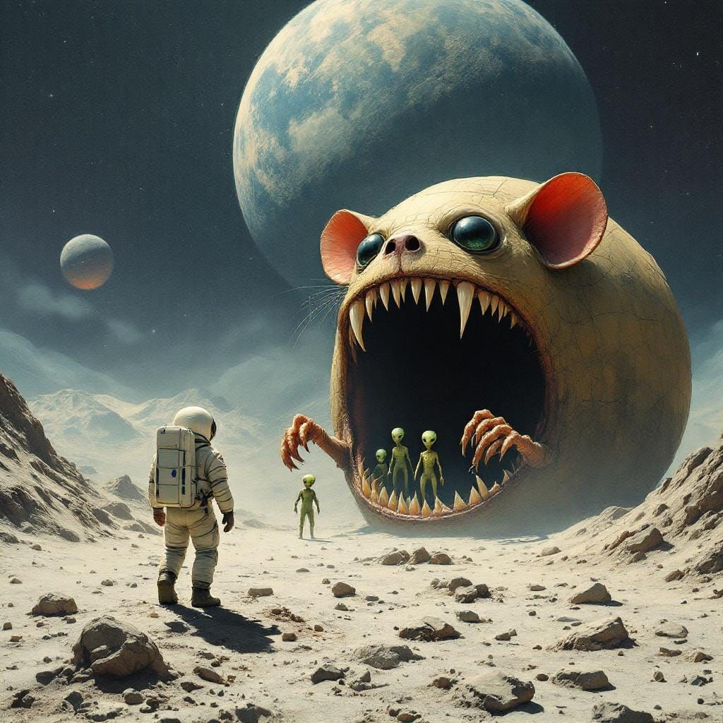 Astronaut and Alien Encounter on the Moon