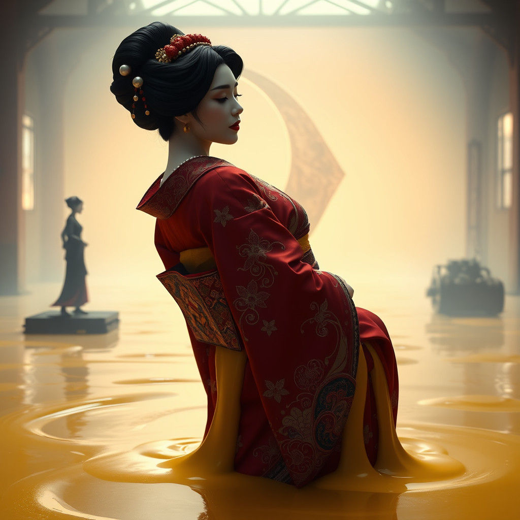Vedic Geisha in Yellow Slime, 3D Digital Art