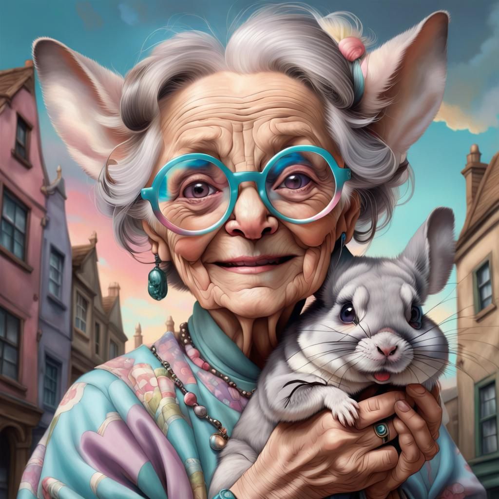 Grandma with Chinchilla in Hallucinatory Baroque Style