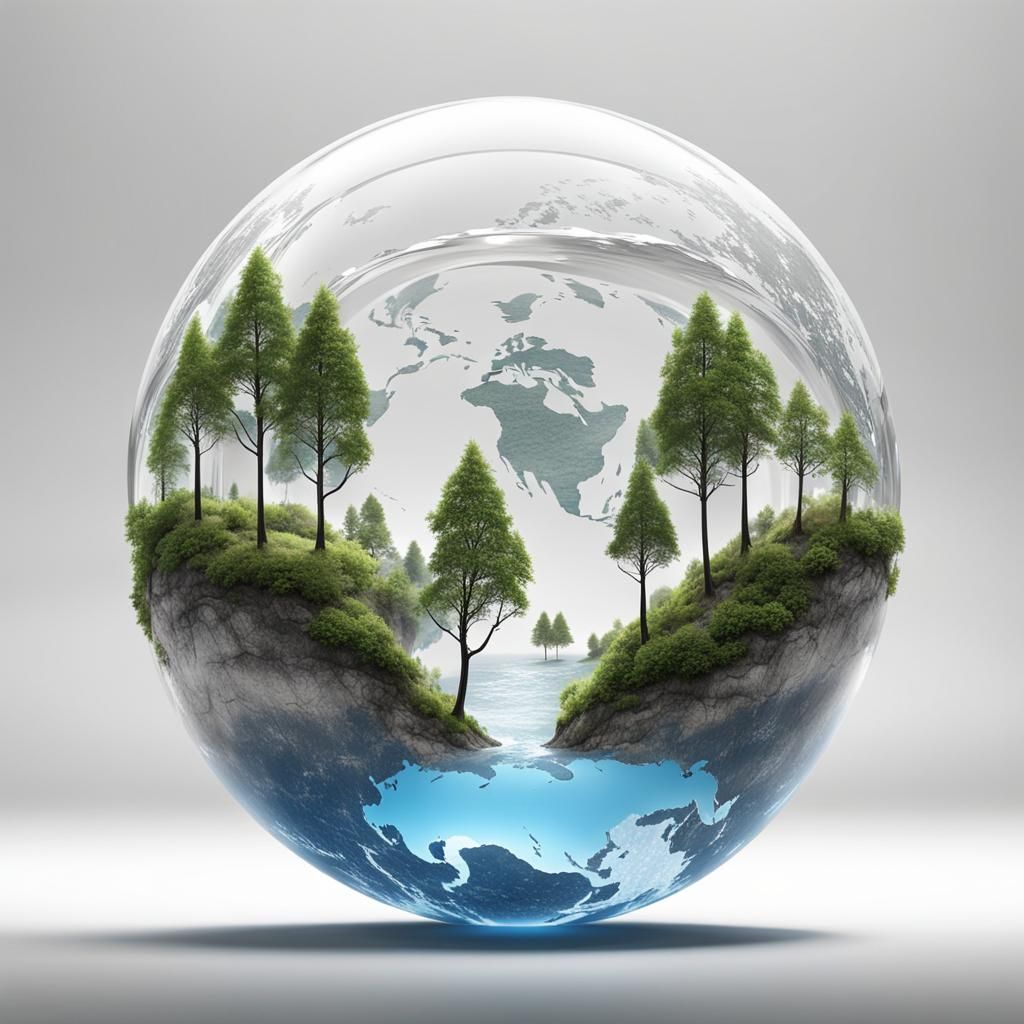 Glass Globe Showing Nature's Balance in 3D