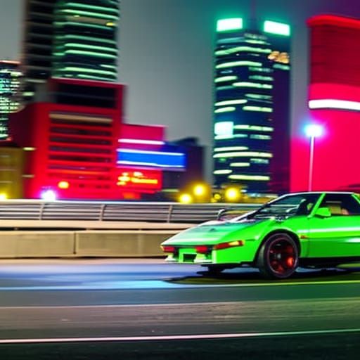 Cyberpunk Sports Car Speeds Through Neon City