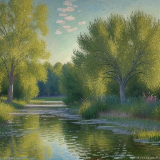 Impressionist Landscape with River and Trees