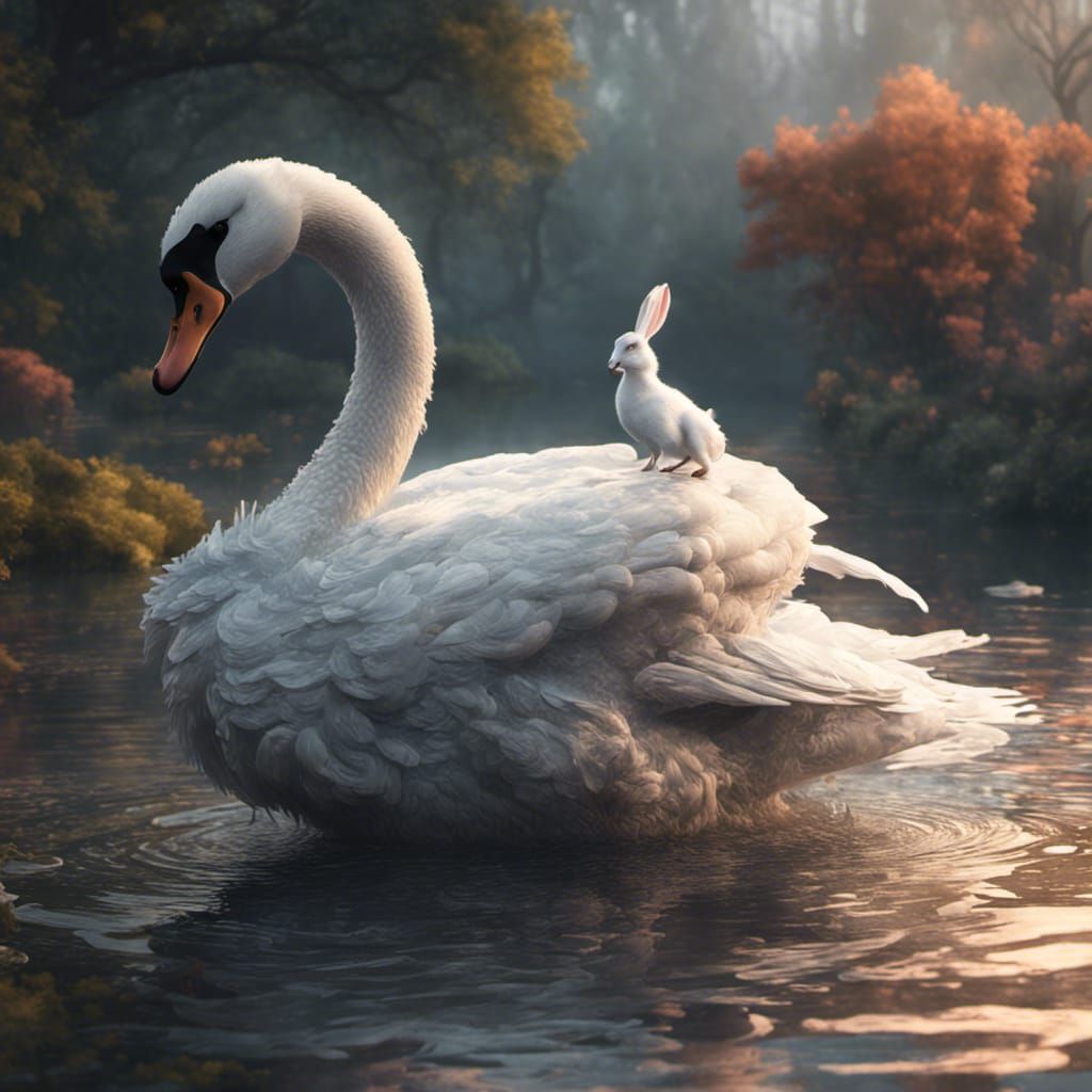 Swan and Rabbit in Fantastical Matte Painting