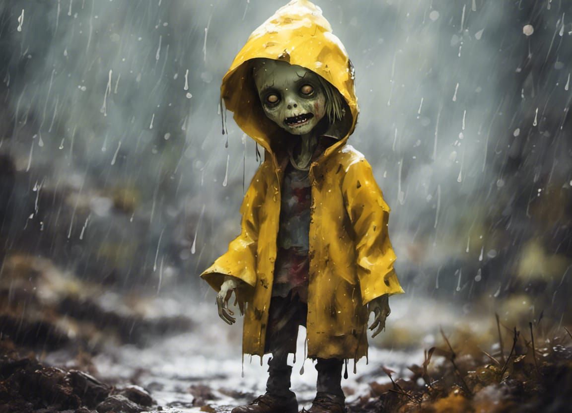 Cute Zombie in Raincoat: Detailed Digital Portrait