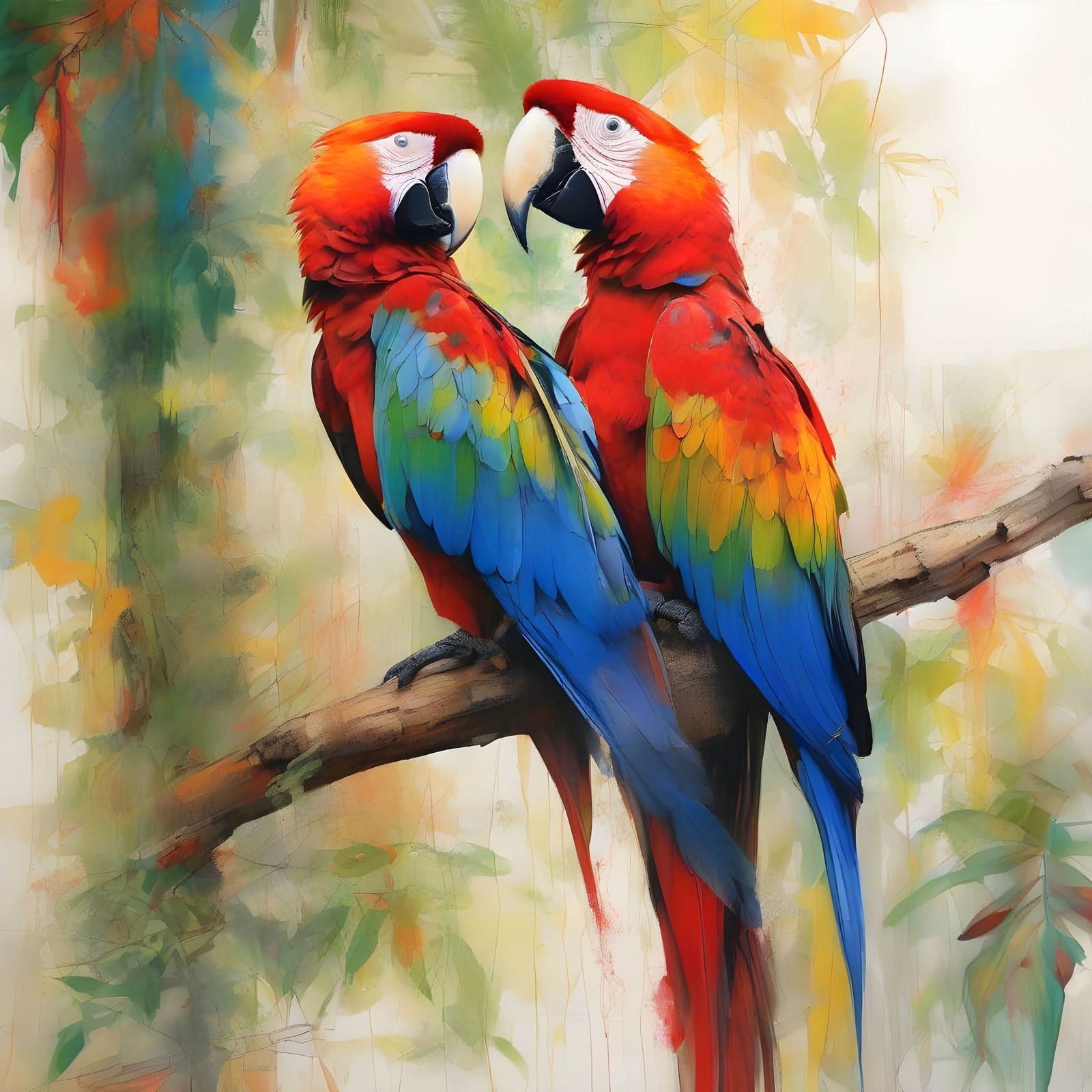 Vibrant Macaw in Whimsical Rainforest Paradise