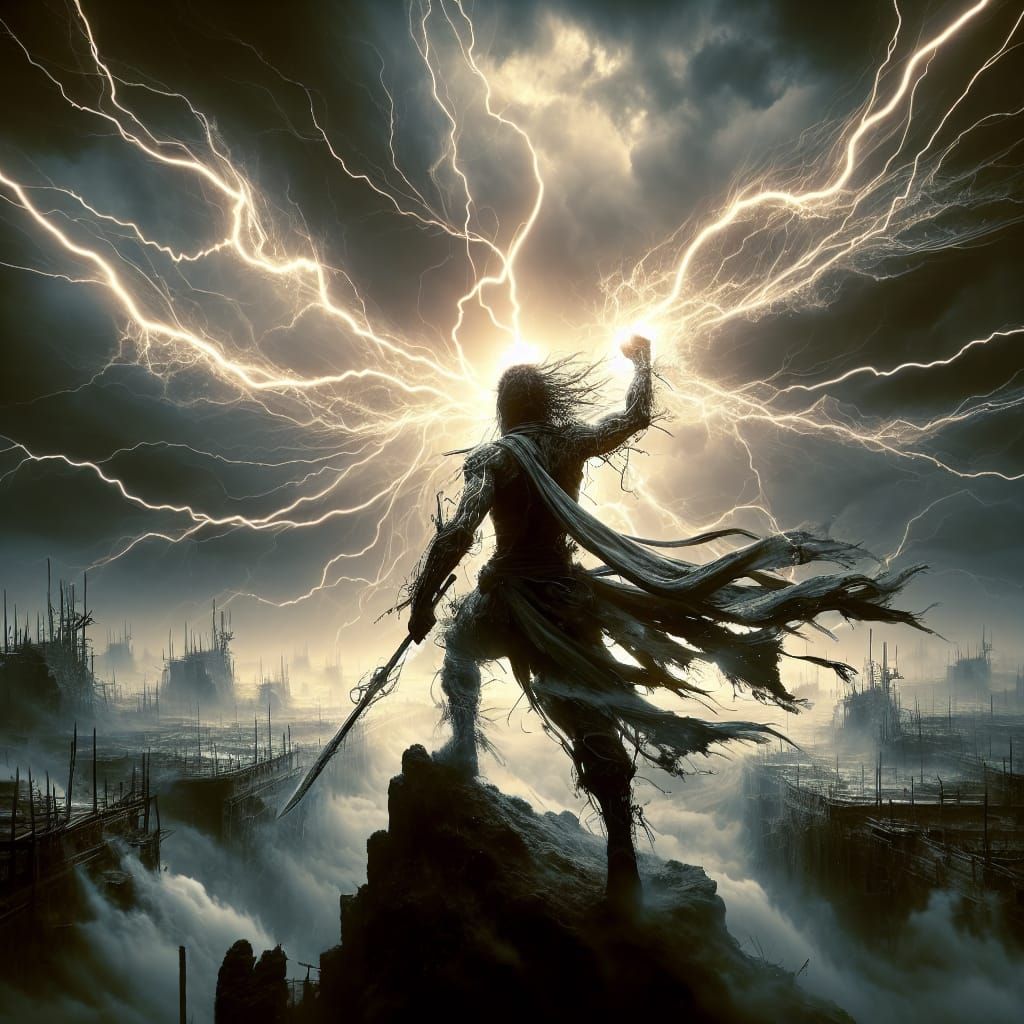 Powerful South Asian Warrior Defies Tempestuous Sky