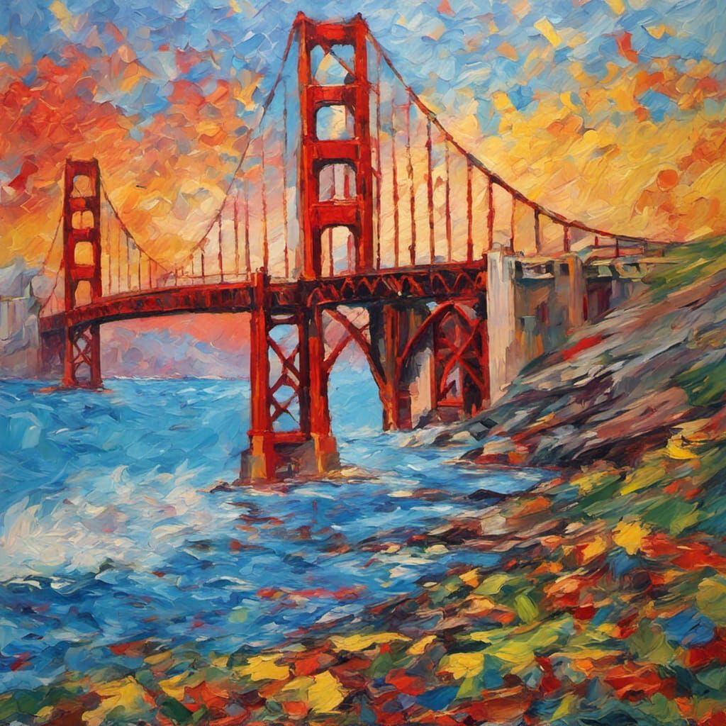 Golden Gate Bridge in Neo-Impressionist Style