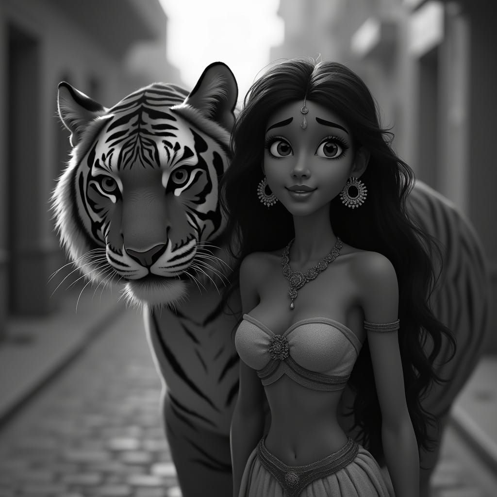 Enchanting Disney-Inspired Portrait of Jasmine with Rajah in...