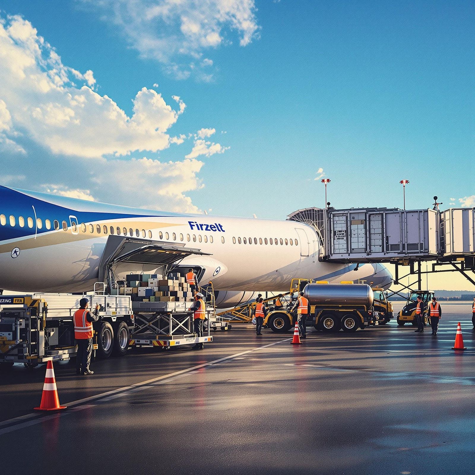 Busy Airport Ramp Scene in Hyper-Realism