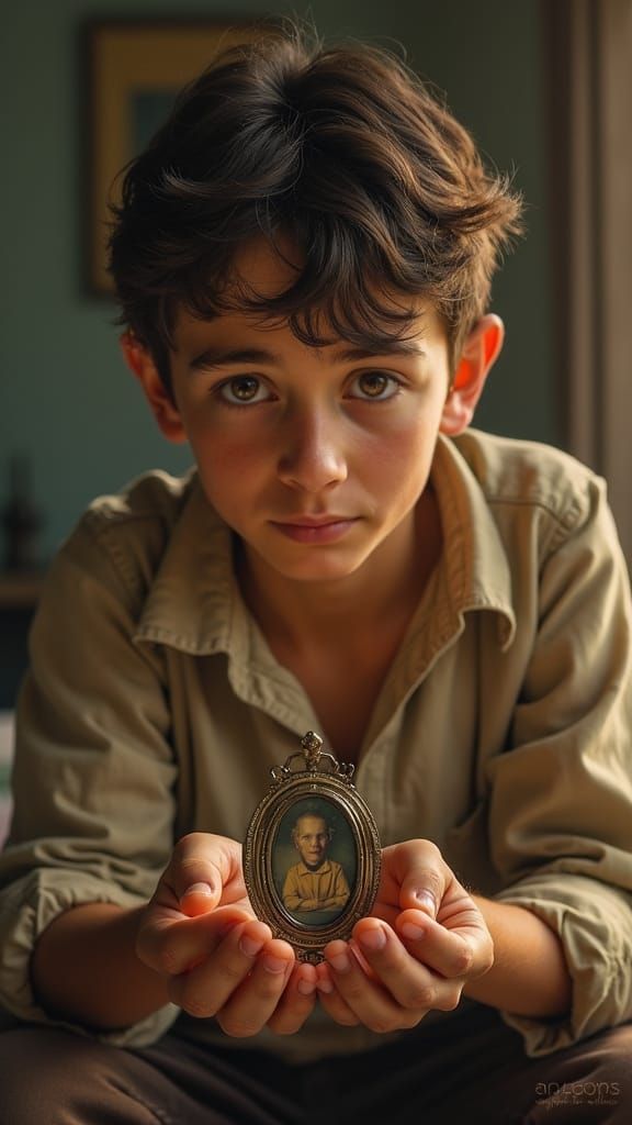 Nostalgic Portrait of Young Man with Family Locket