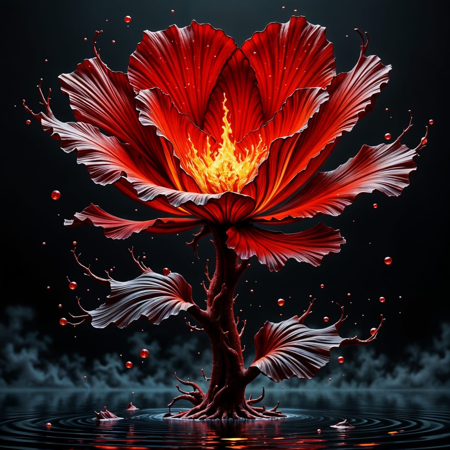 Monet Flower of Fire on Water in Escher/Kusama Style