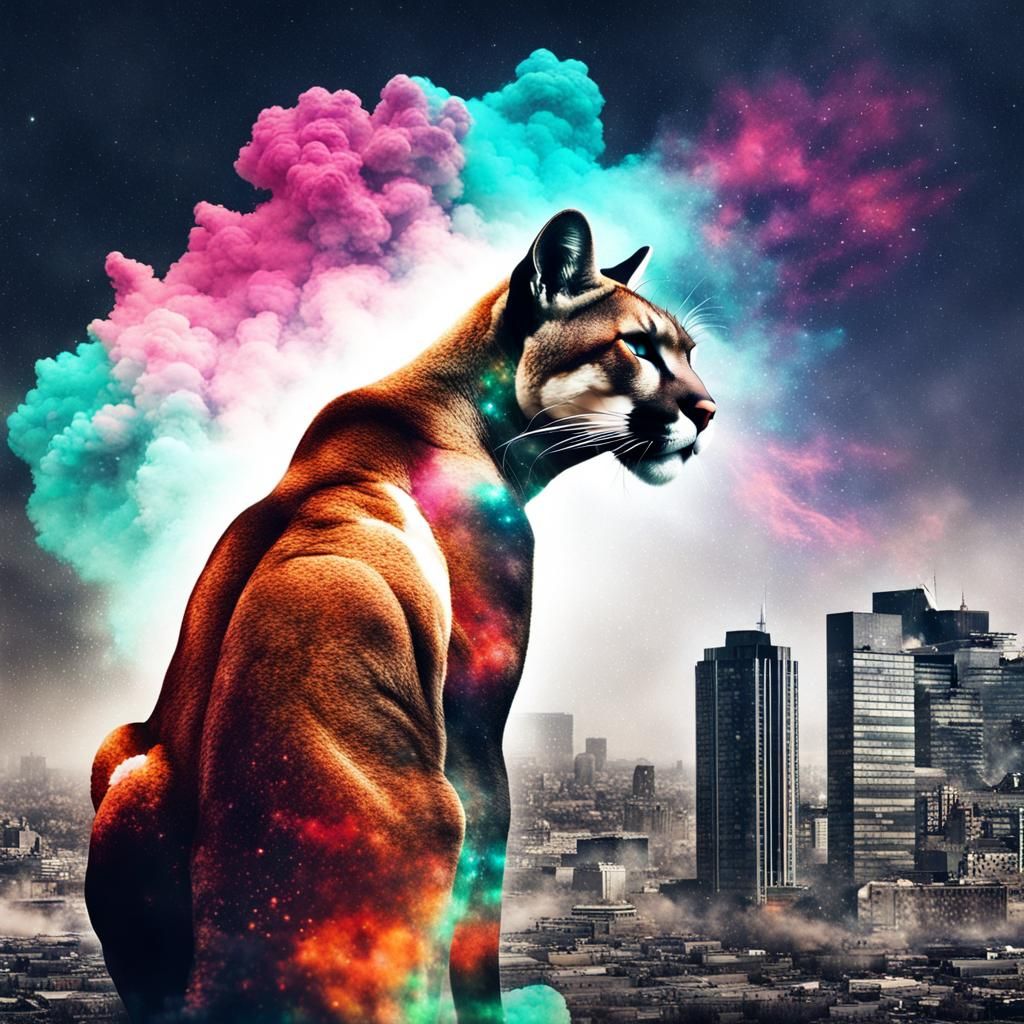 Cougar Nebula Color Explosion Surreal Cityscape