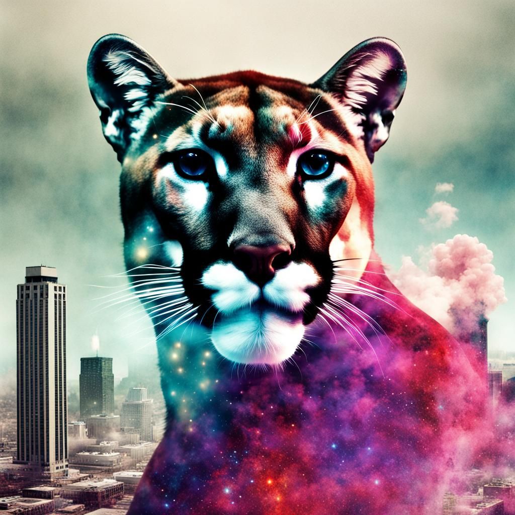 Cougar Nebula Color Explosion Double Exposure Art