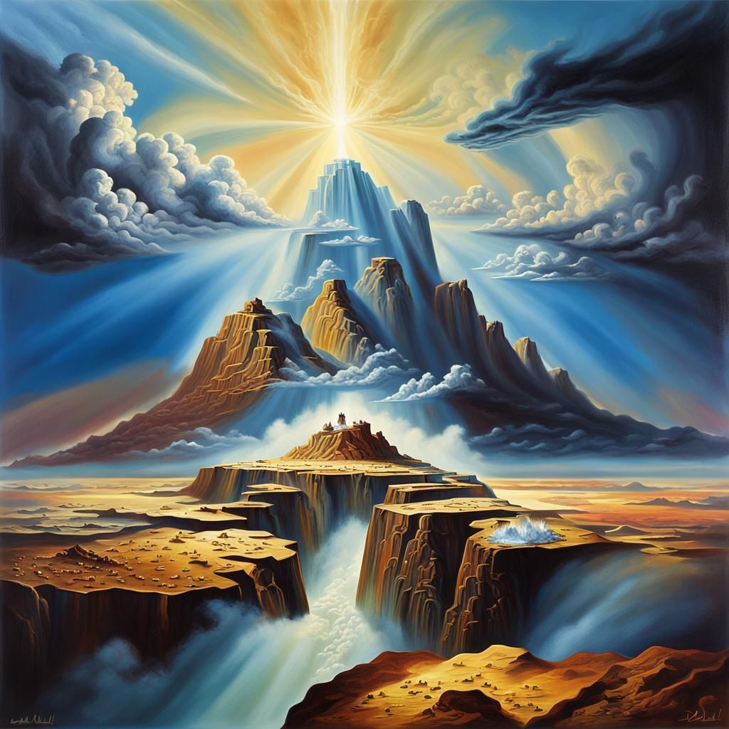 Surreal Mount Sinai with Tablets of Covenant in Turbulent Sk...