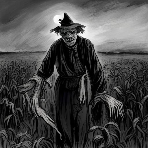 Terrifying Scarecrow in Cornfield: Horror Art