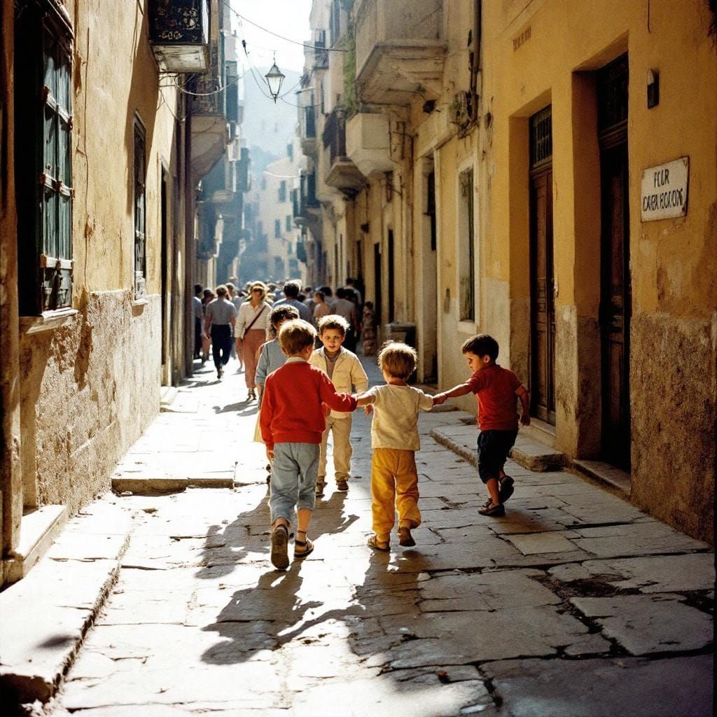 Children Play Tag in Algiers: Vintage Street Photography