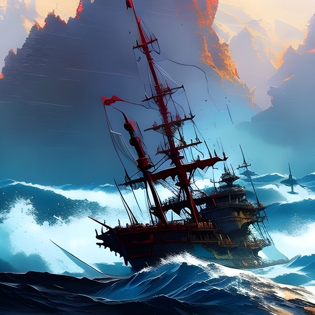 Epic Pirate Ship Storm, Hokusai Style