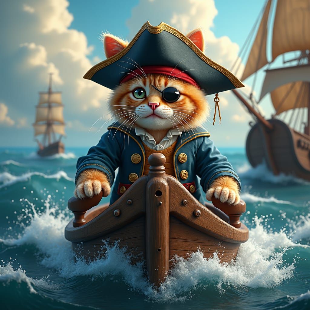 Pirate Kitten Captain on Fantasy Ship