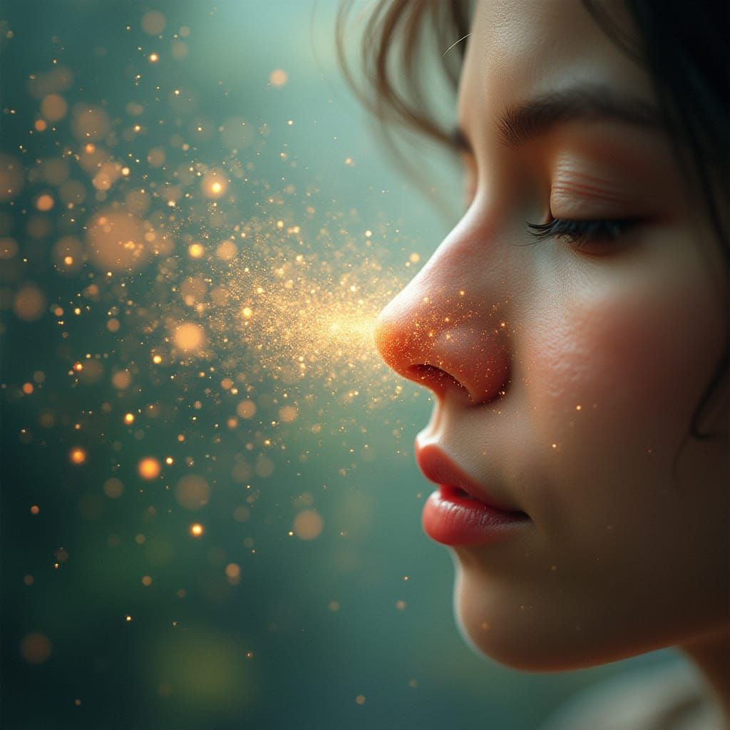 Nose Inhaling Memory Scent Trails: Digital Art