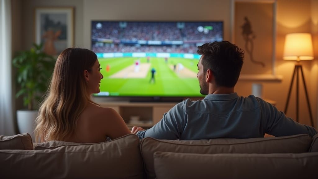 Modern UK Living Room with Cricket Match in 4K