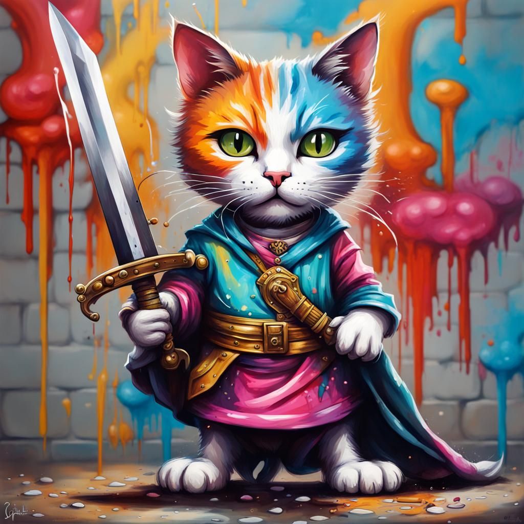 Cat Knight in Graffiti Street Art Style