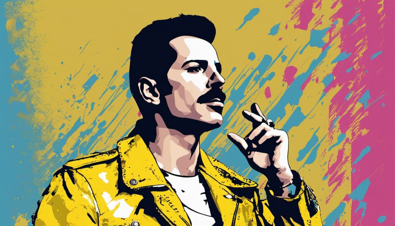 Freddy Mercury in Yellow Jacket as Pop Art