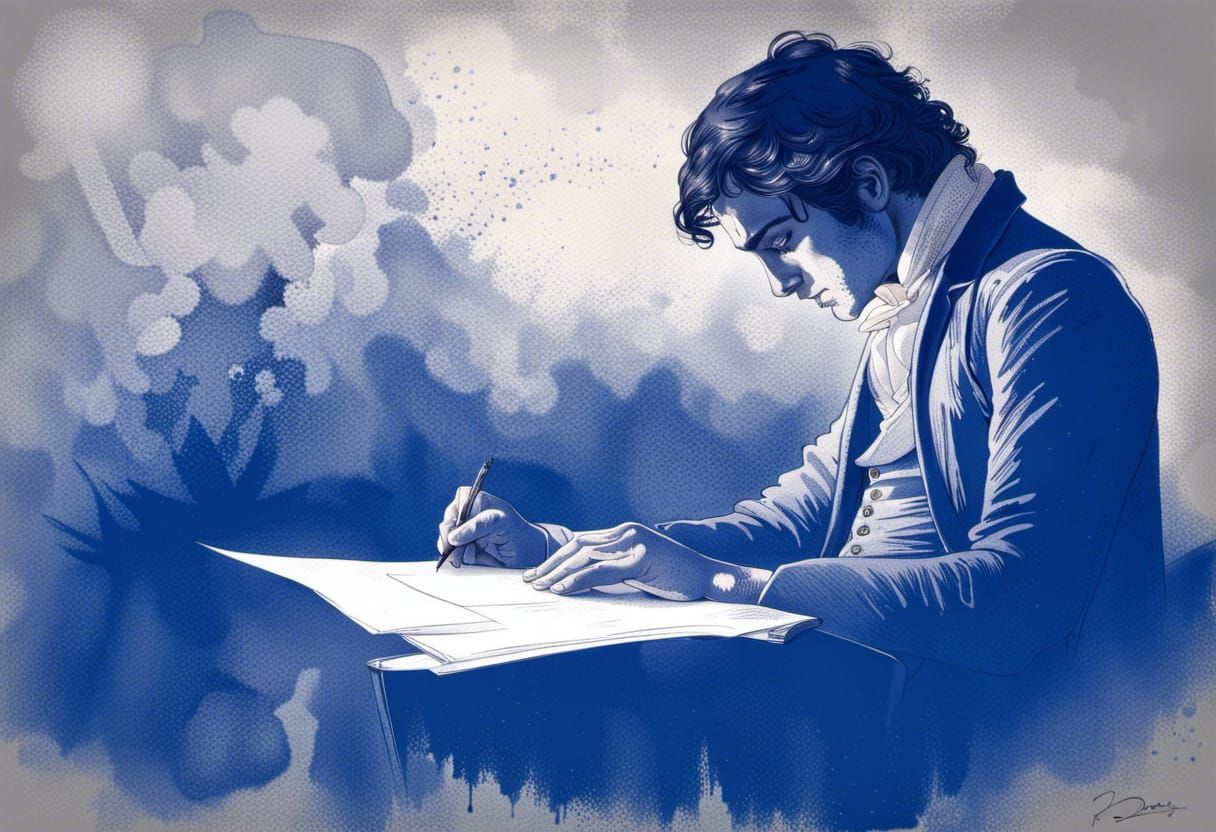 Mr. Darcy Writing a Letter in Ink Drawing Style